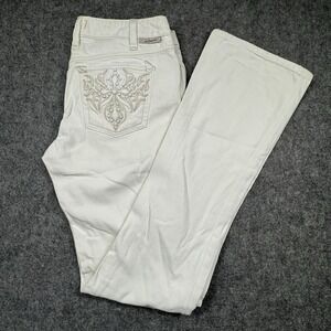 J&Company Beverly Jeans Women's 28 White‎ Flare Embroidered Studded USA Y2K